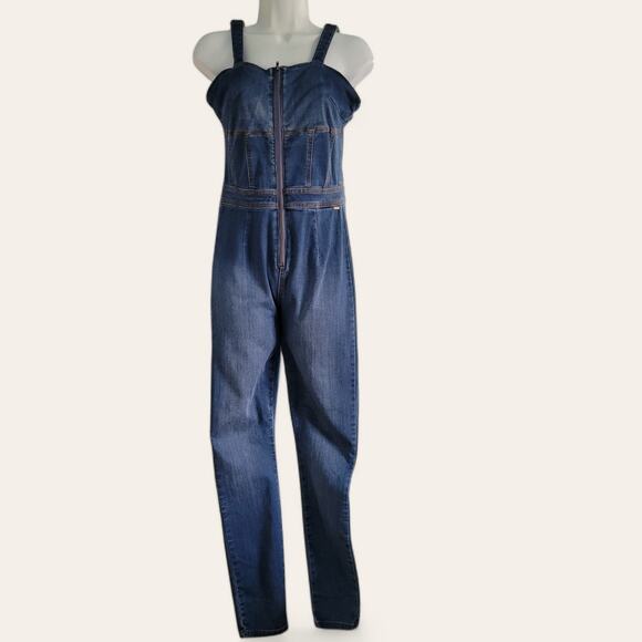 GUESS Denim Fitted Jumpsuit Blue Wash Small Western country - Picture 1 of 10